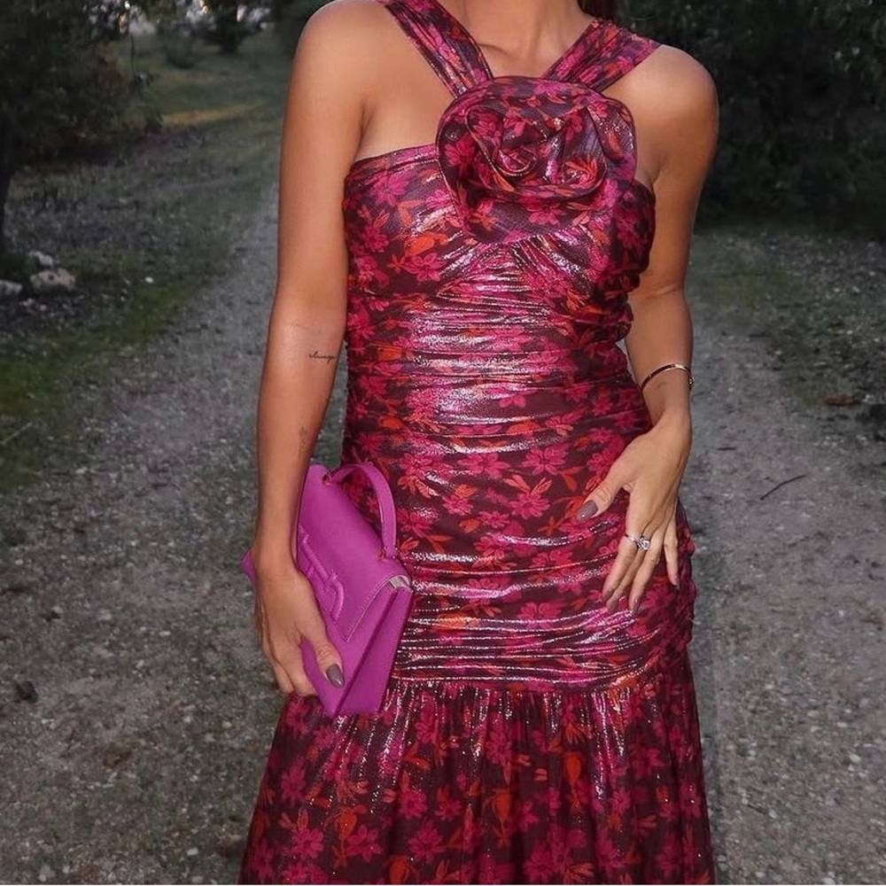 Strapless Floral Dress in Vibrant Pink